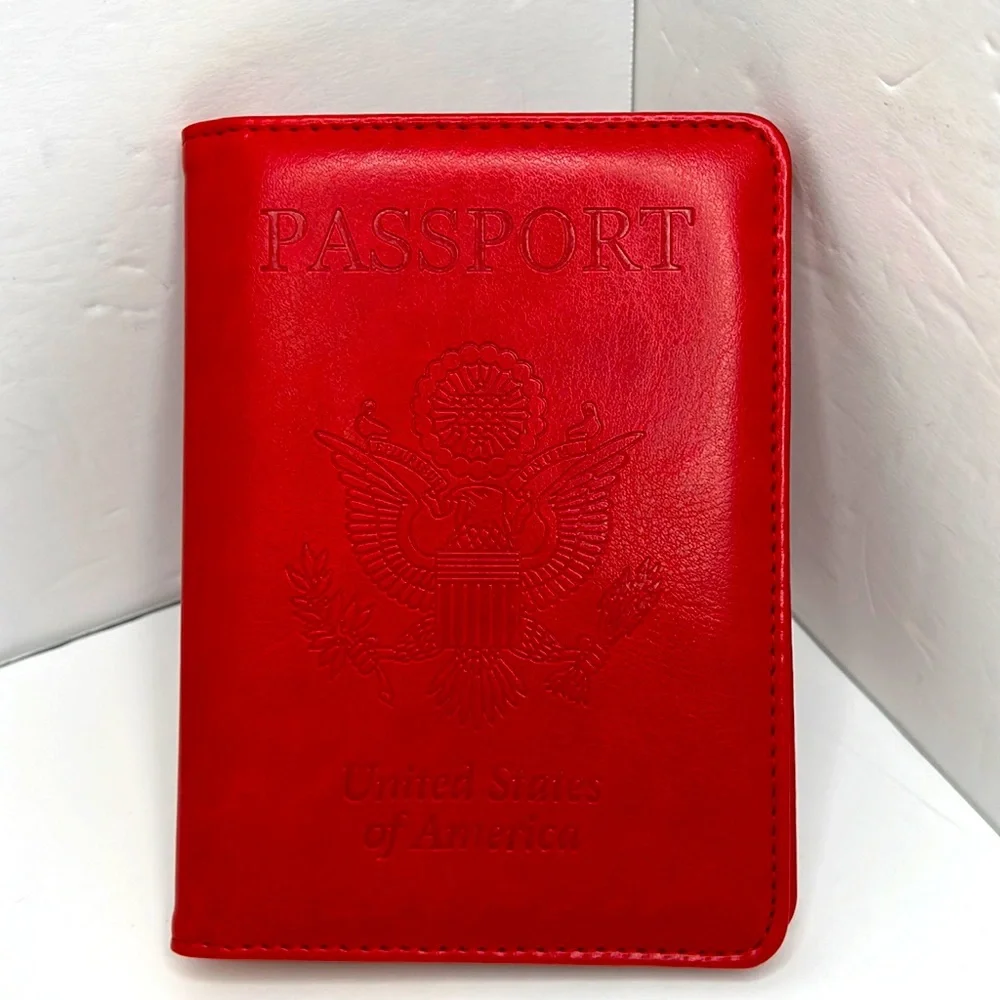 LEATHER PASSPORT COVER/WALLET, RED COLOR
